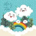 卡通云朵雨水彩虹