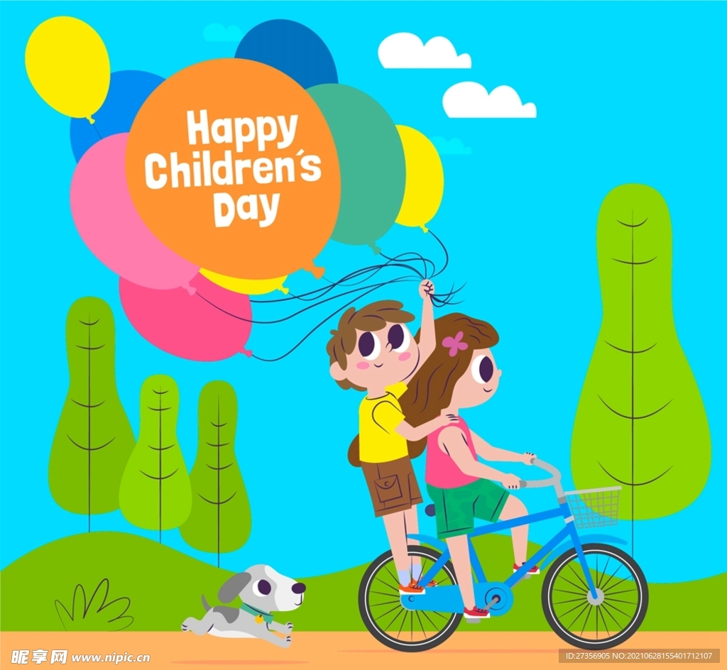 儿童节骑单车的孩子