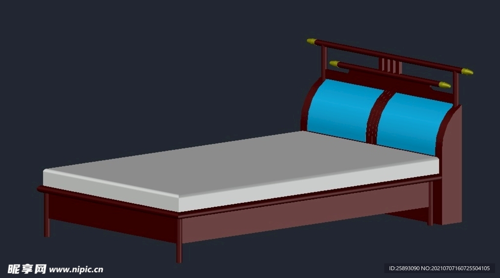 中式床三维CAD