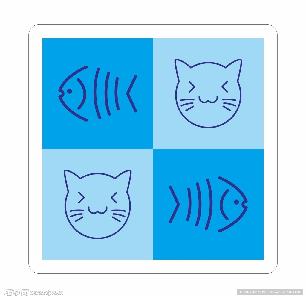 线条卡通鱼猫