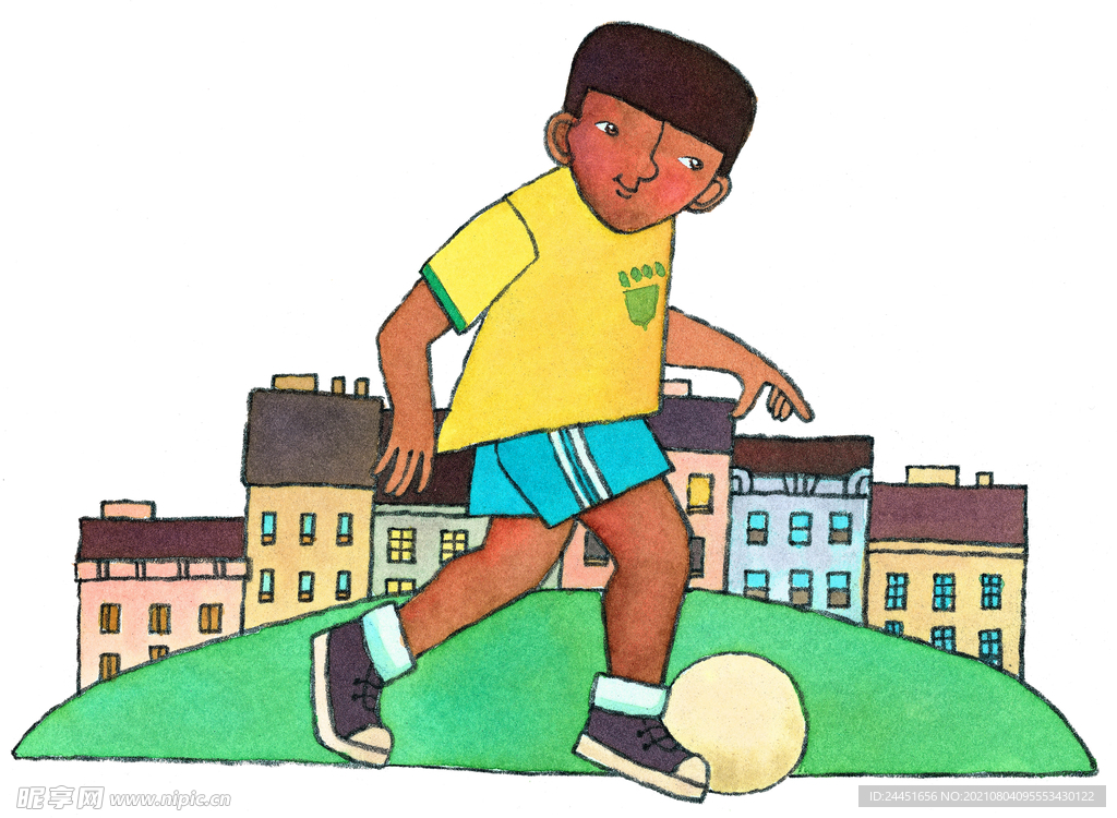 儿童画踢足球