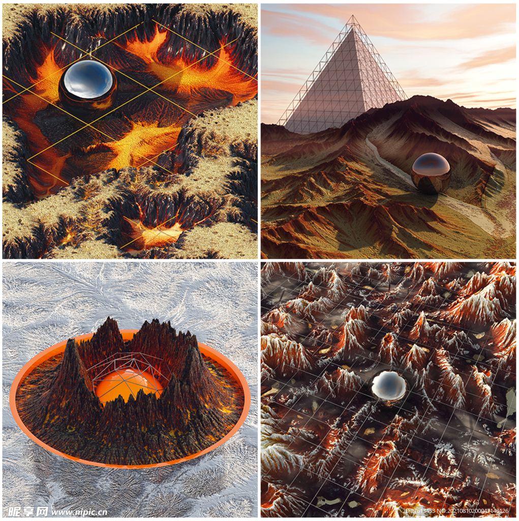 4组c4d模型 火山图片
