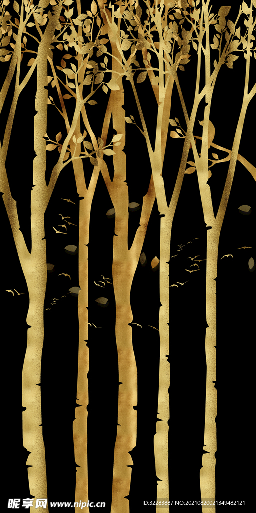 金色风景树木装饰画