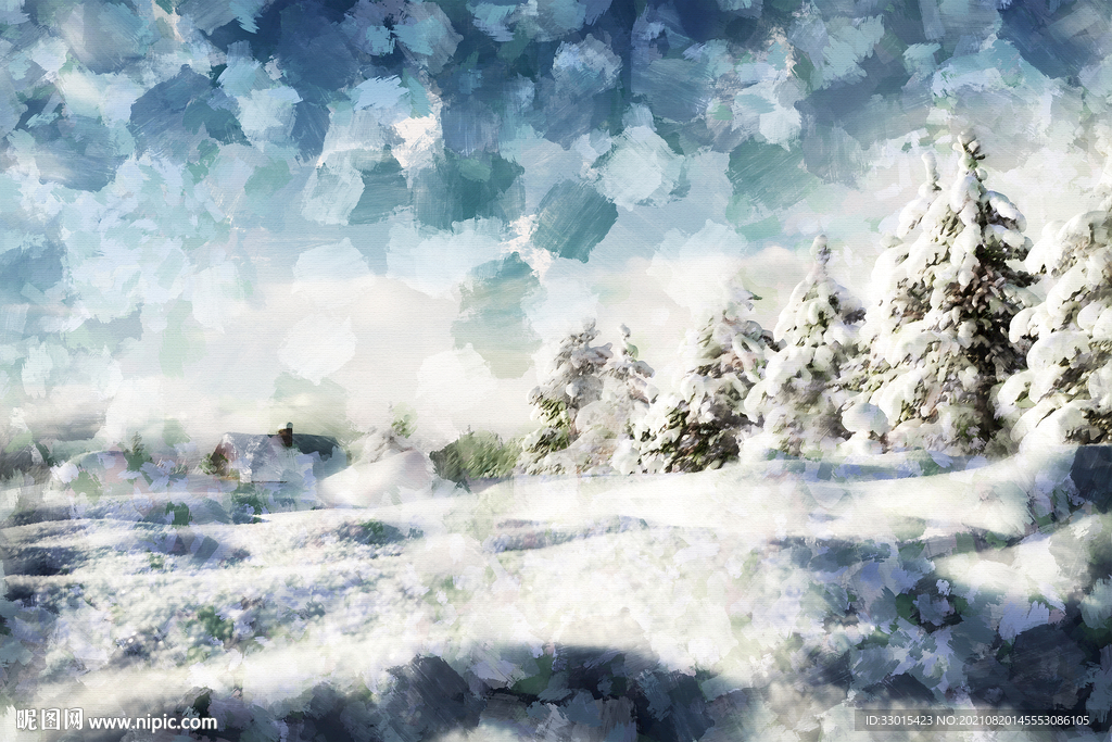雪景水粉画装饰画