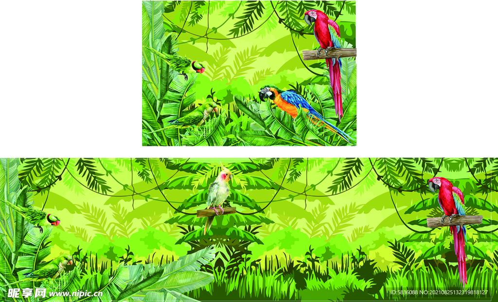 卡通鹦鹉丛林装饰背景元素