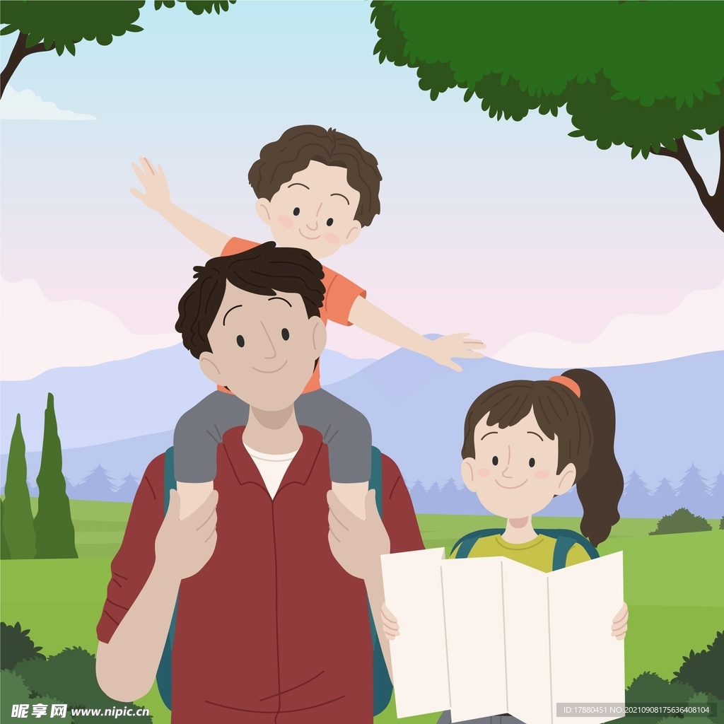 手繪插圖家庭場景