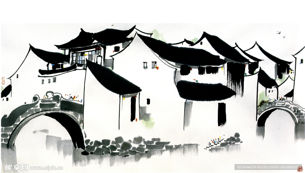 吳冠中國畫 江南水鄉(xiāng) 水墨畫