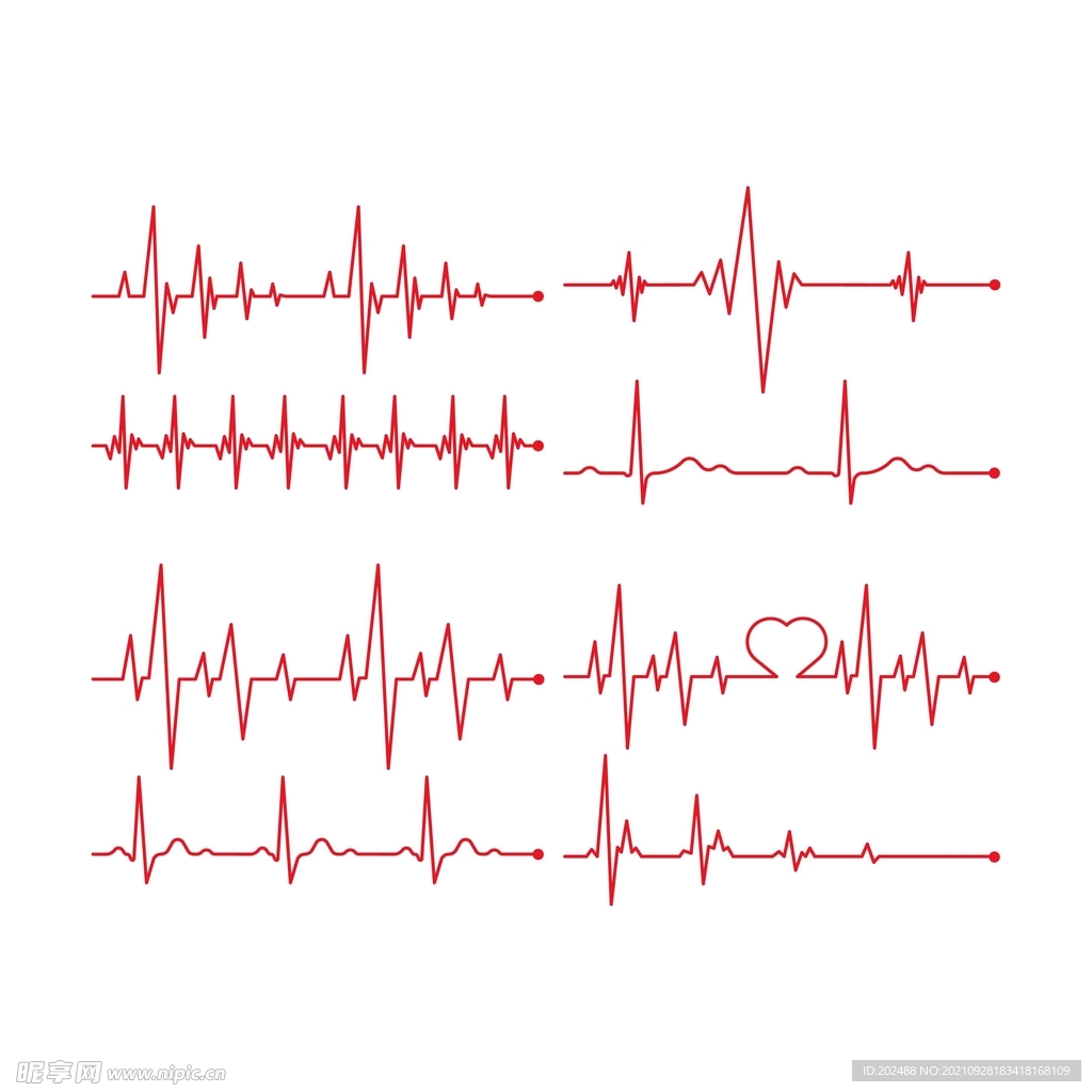 6种失量红色心跳图形