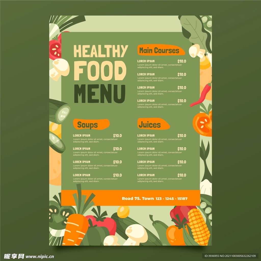 健康食品菜单模板高级矢量
