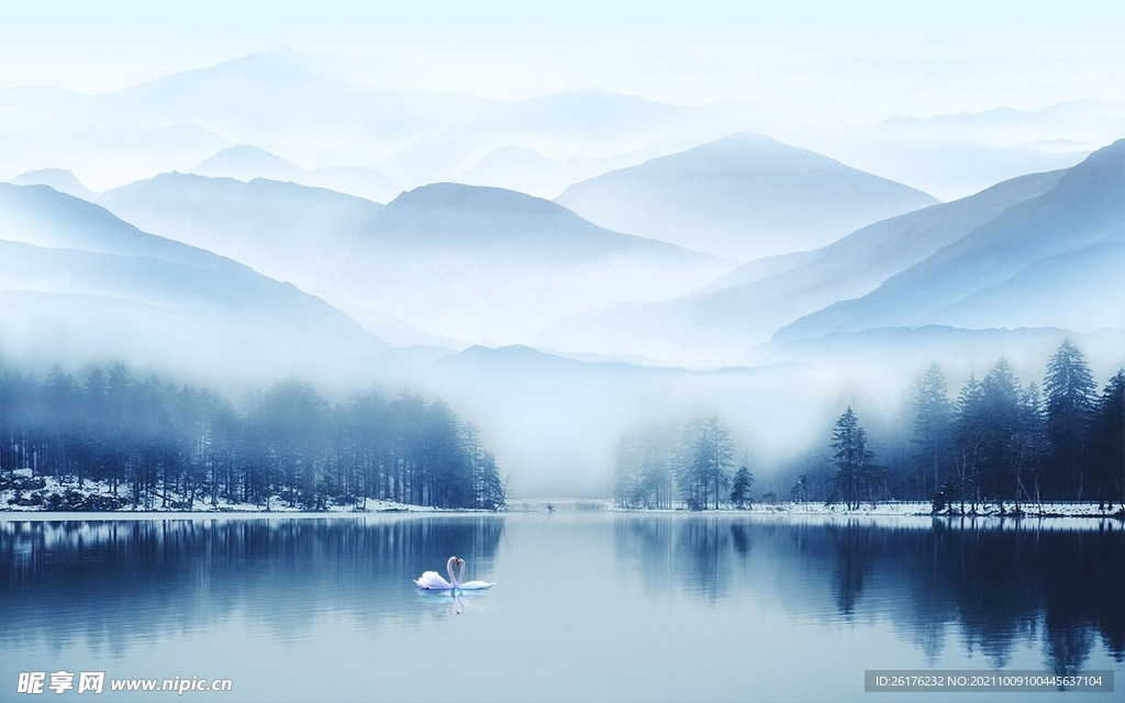 意境山水天鵝
