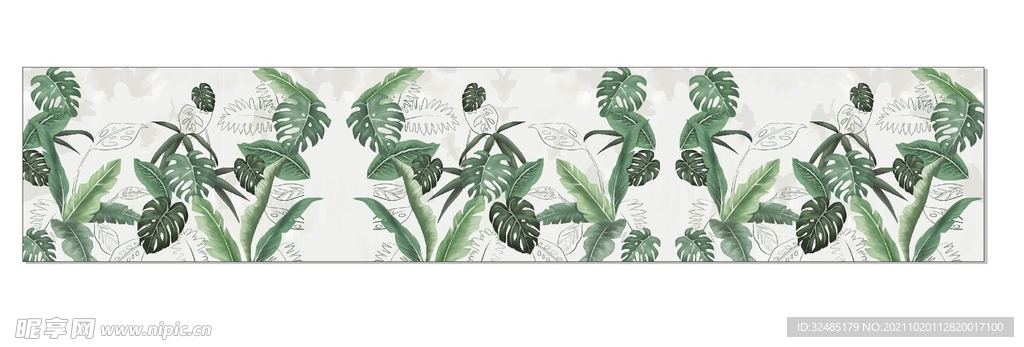 热带雨林芭蕉叶壁纸印花