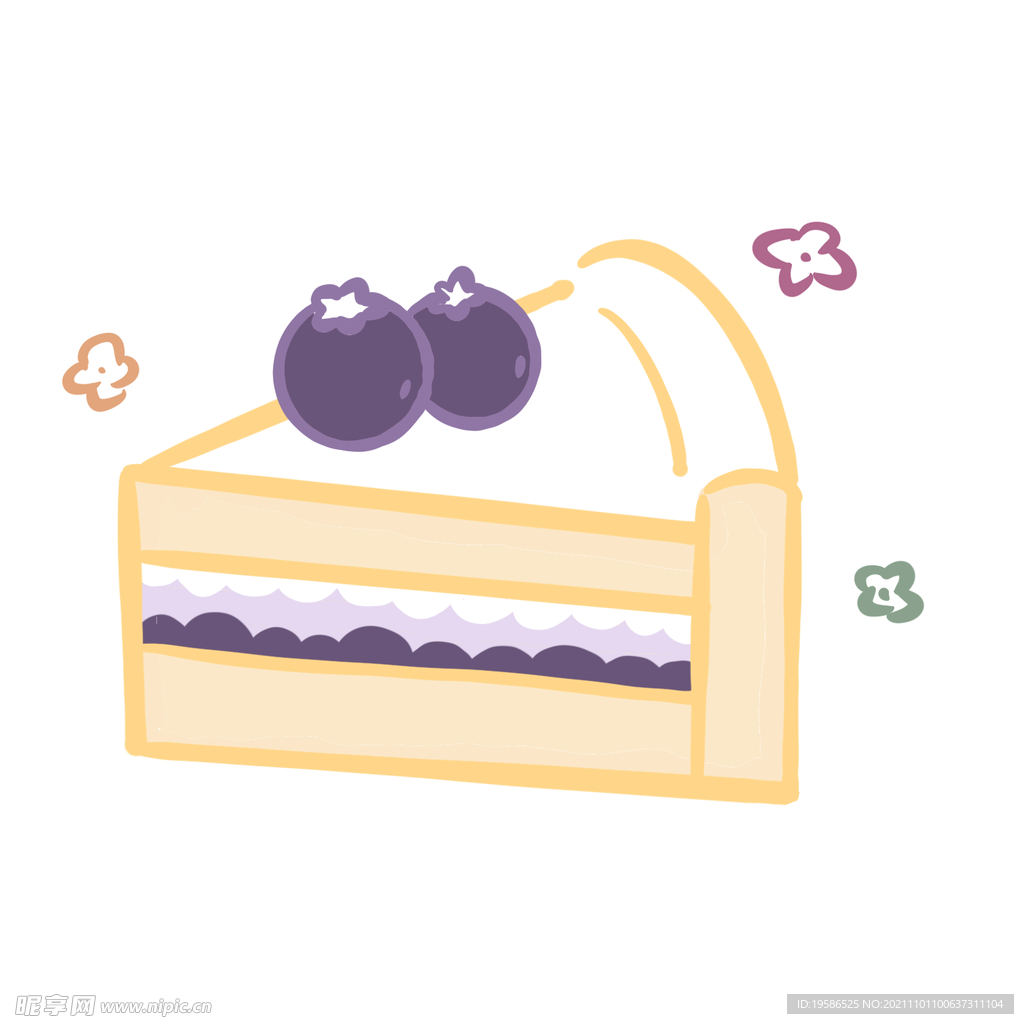 卡通手绘蓝莓小蛋糕