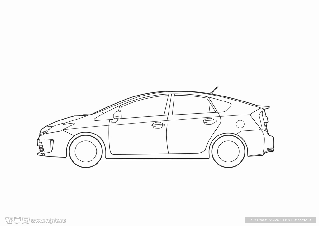 汽車側視圖矢量線稿