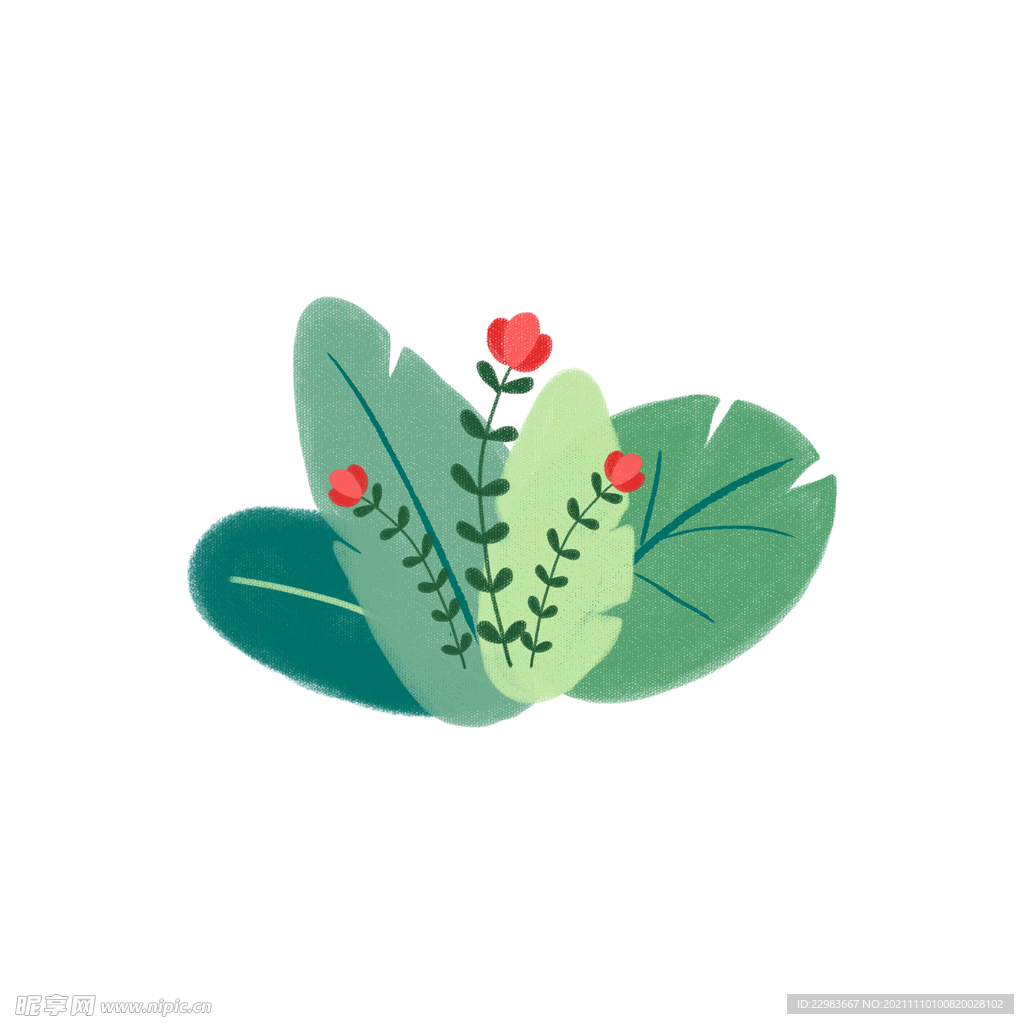 卡通手绘植物元素装饰花草插画