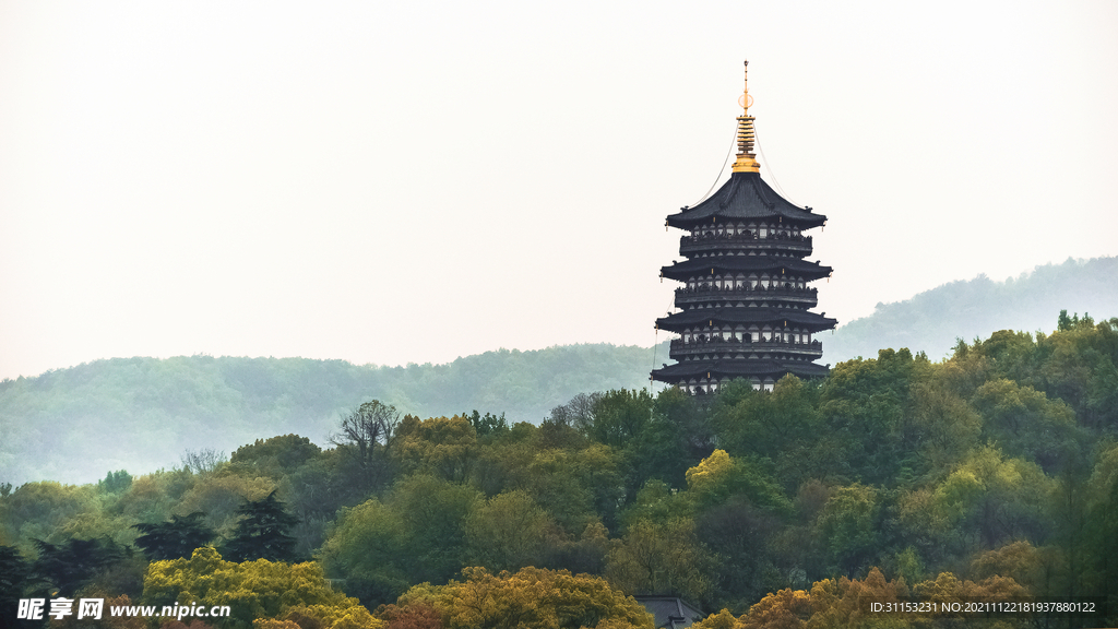 山脈塔樓簡約背景