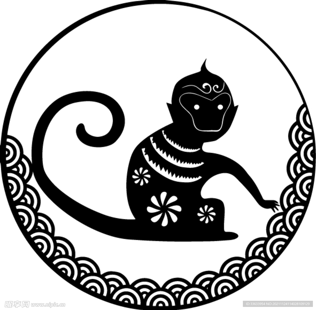 12生肖 猴子 圓形圖案