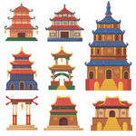 中国传统建筑平面卡通插画矢量