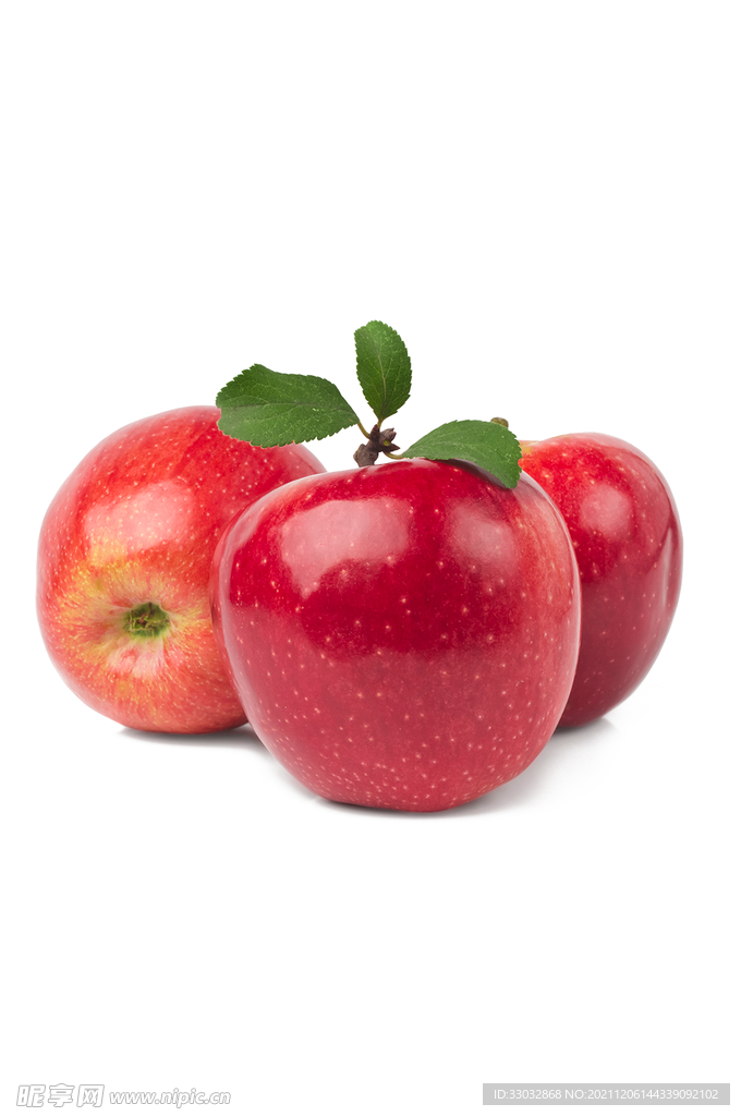 高清水果带叶子红苹果素材
