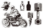 黑白手绘素描摩托车手