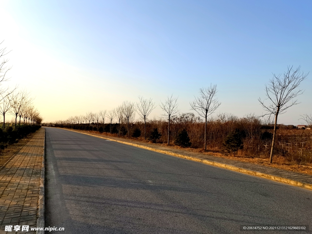 日暮下的道路风景