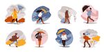 风雨中打伞插画男女