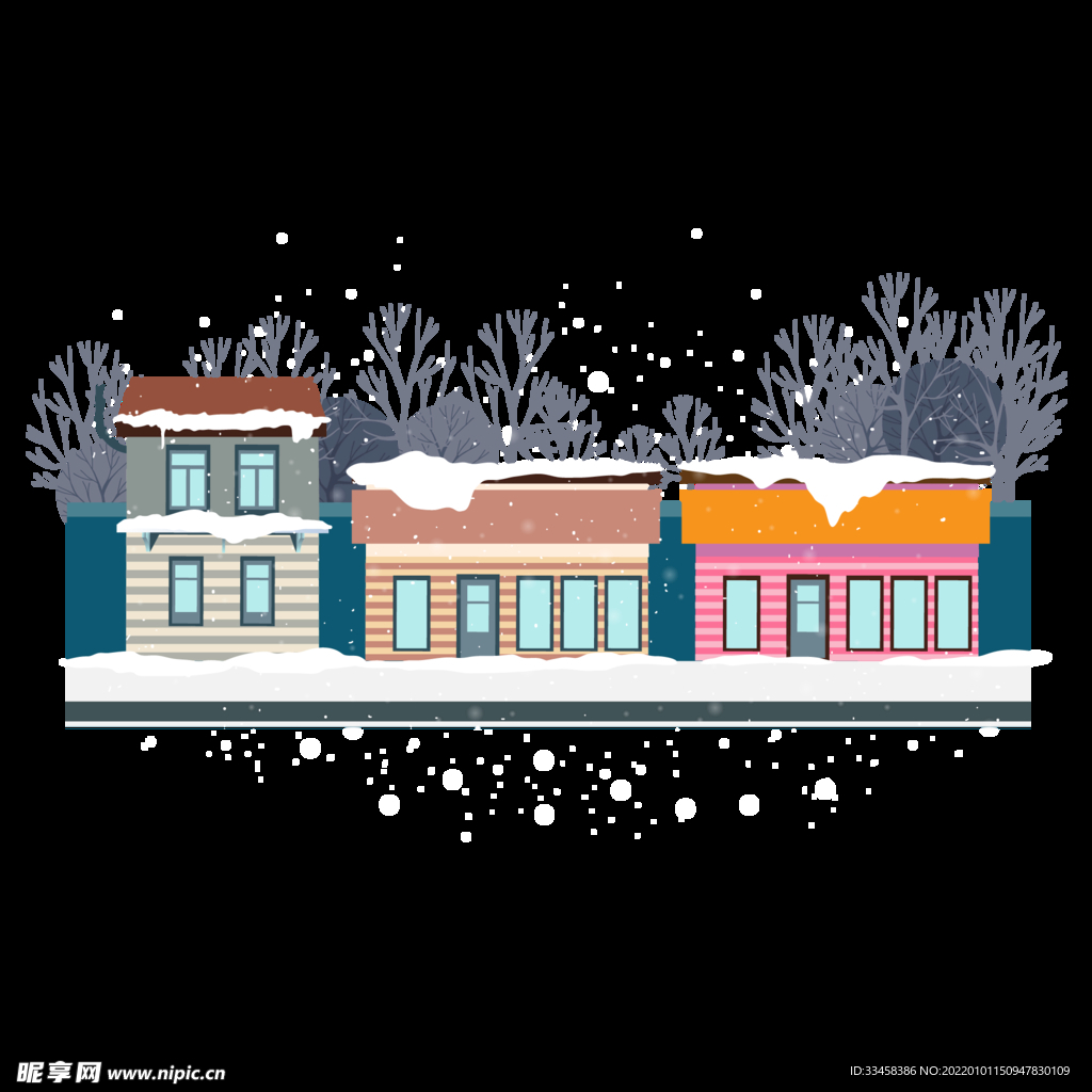 矢量手绘街头雪景插画