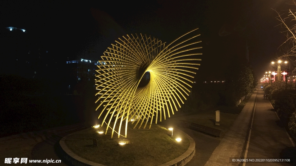 夜景  竹子  雕像