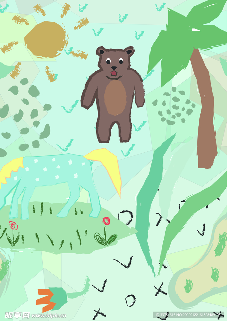 植物小熊插畫