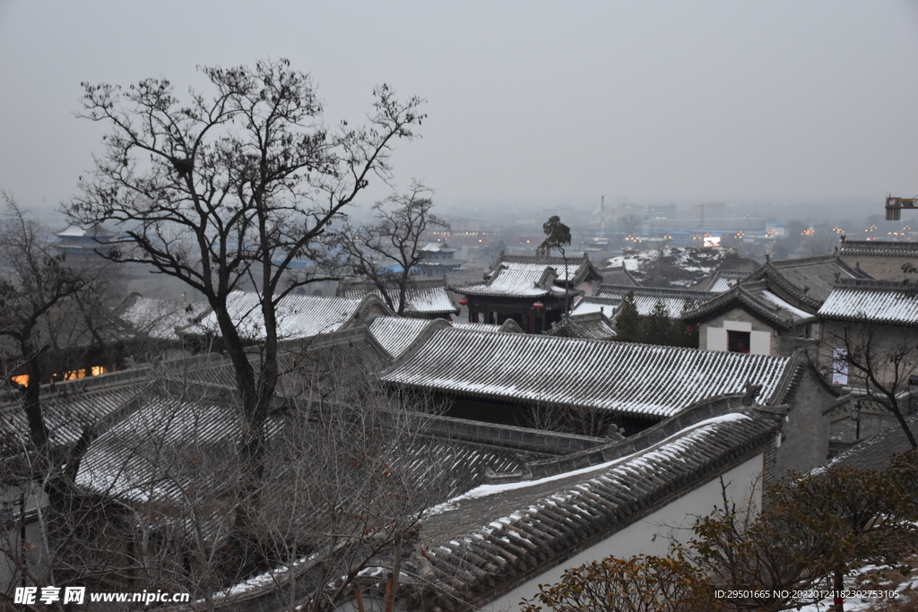 忻州古城城楼城墙古建筑冬天雪景