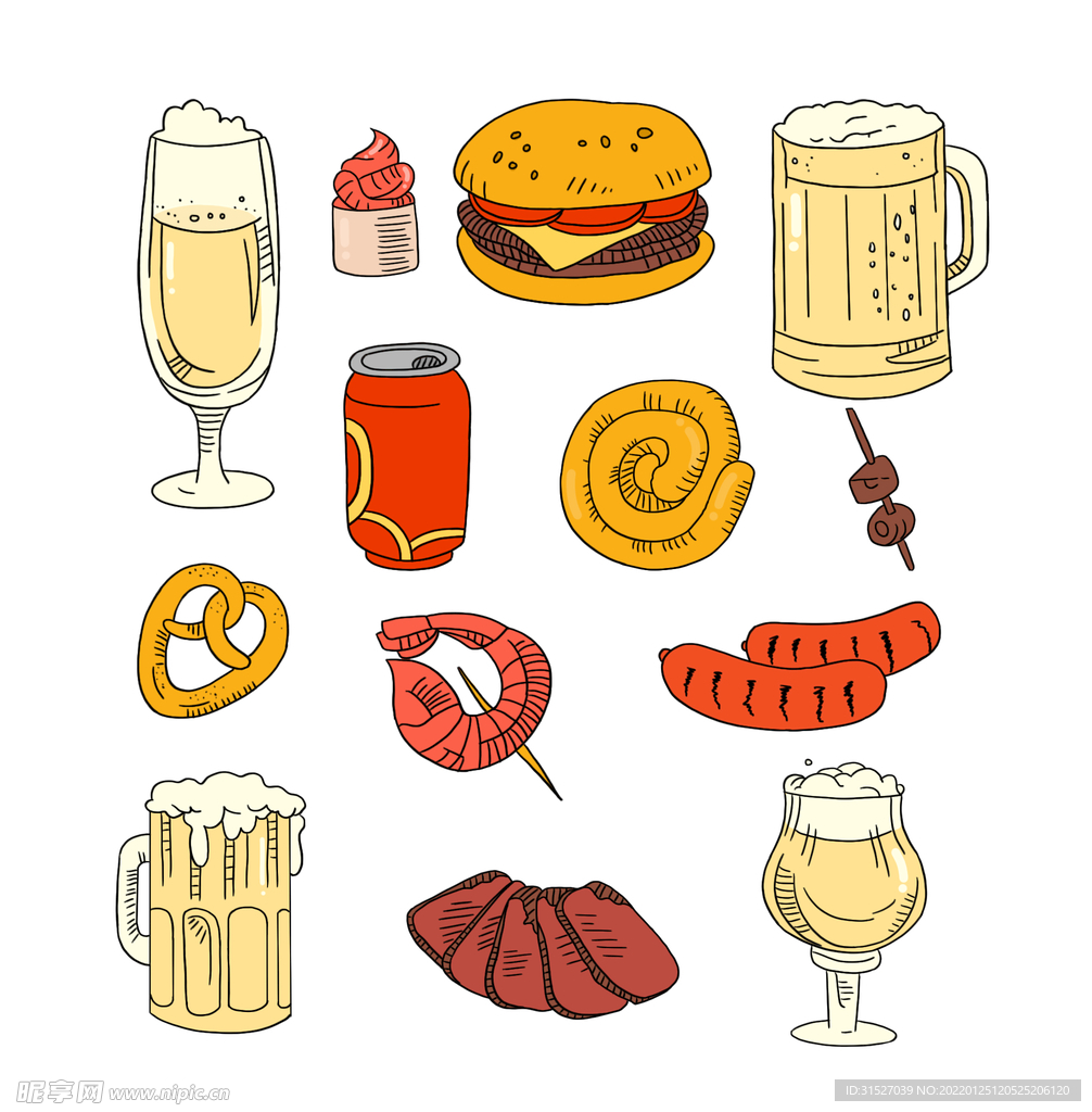 啤酒烤肉插画素材