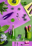 紫色绿色 餐盘摆放摄影