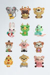 3D动物12生肖卡通小动物