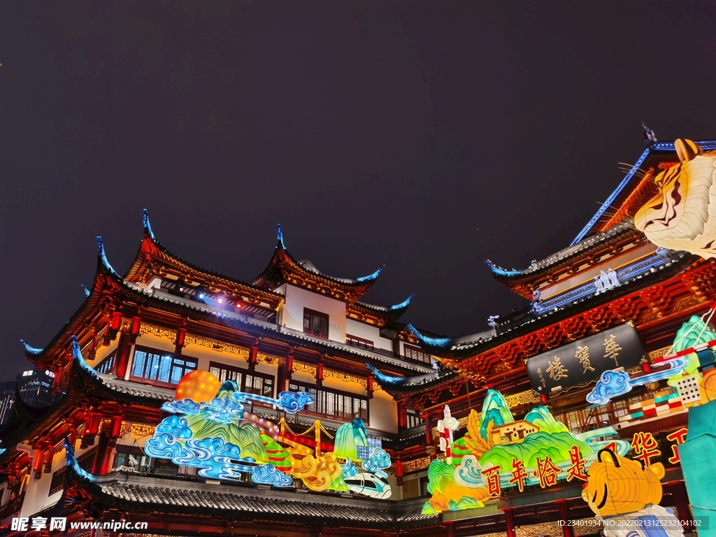 上海豫园元宵灯会花灯中式建筑