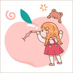 水蜜桃女孩和小熊插画
