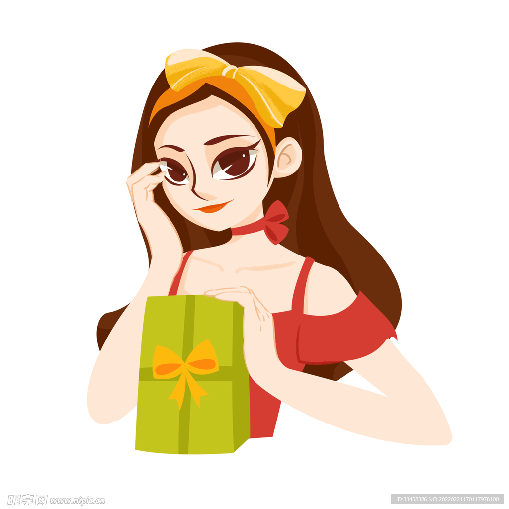 拿著禮盒的少女卡通