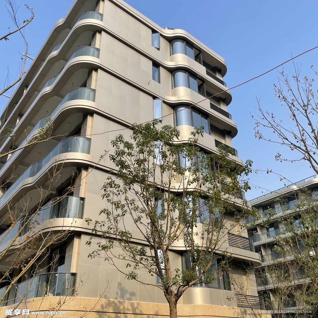 建筑 玻璃 幕墻 外墻藍天樹木