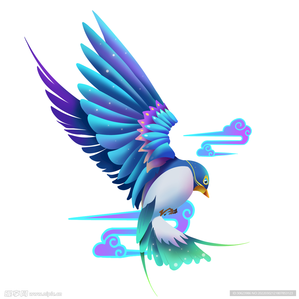 國潮風炫彩飛翔燕子鳥插畫
