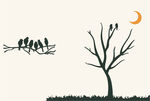北欧小鸟树木插画