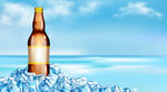 清爽啤酒冰块海洋蓝天矢量海报