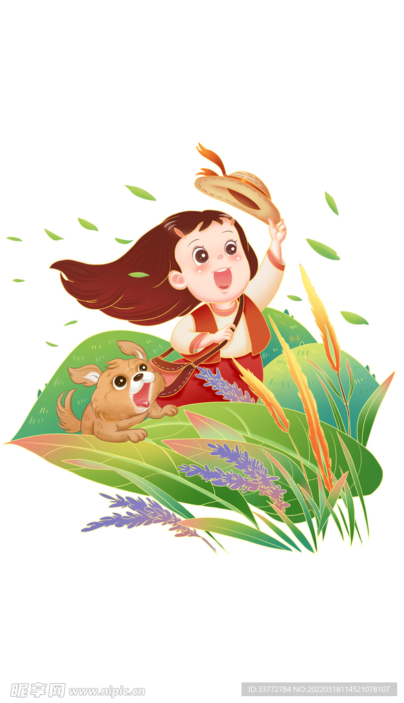 春游踏青春季旅游女孩小狗場景