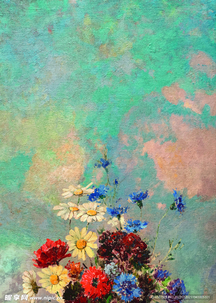 水彩抽象油画蓝色水彩花卉小清新