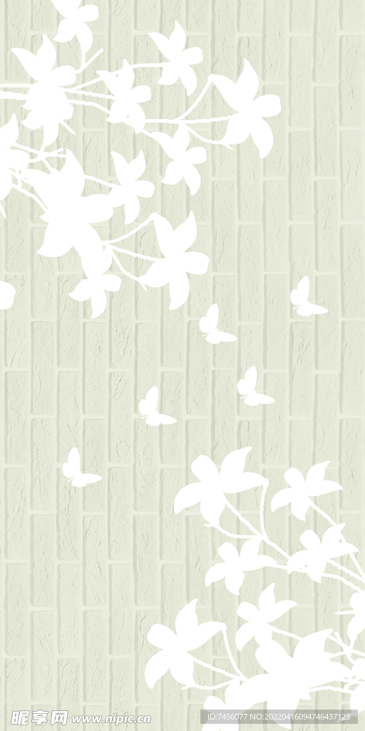 白色花卉花枝墙面玄关