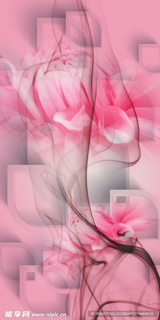 粉色花卉立体玄关装饰画