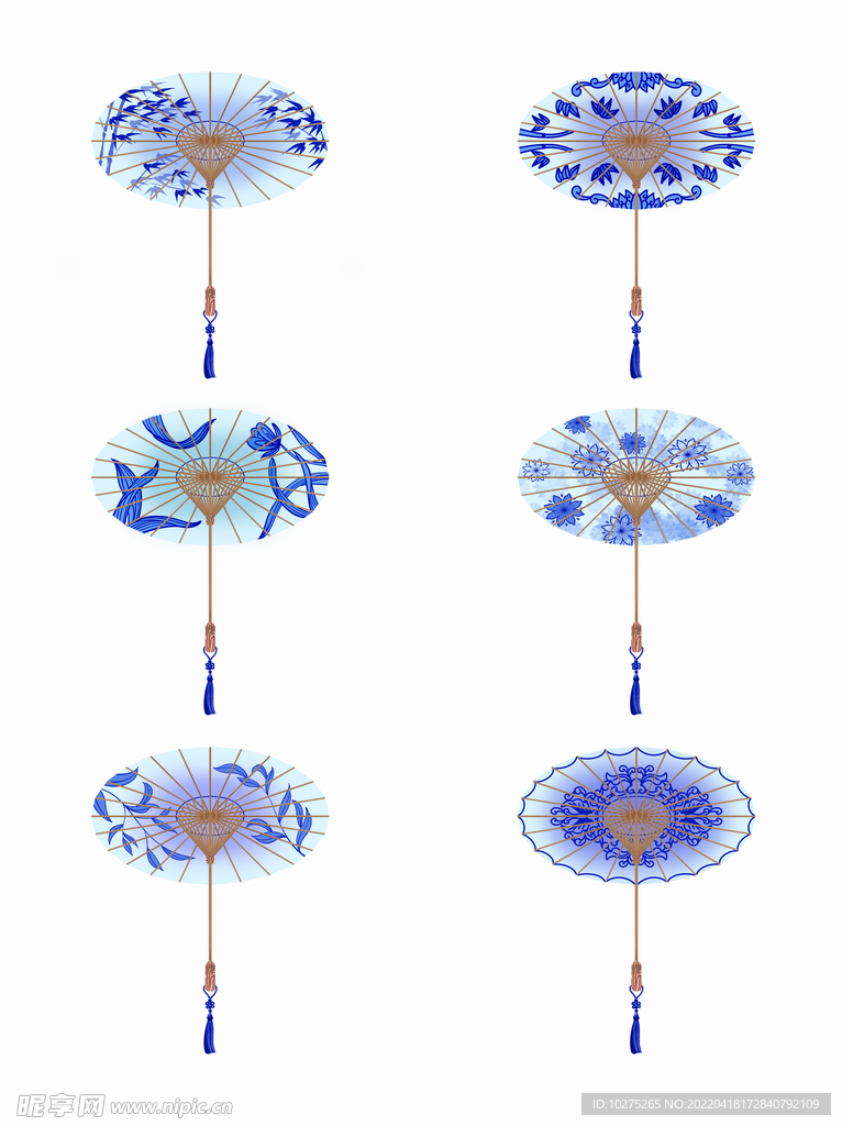 青色花纹油纸伞