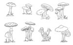 手绘菌菇蘑菇香菇野生山珍矢量图