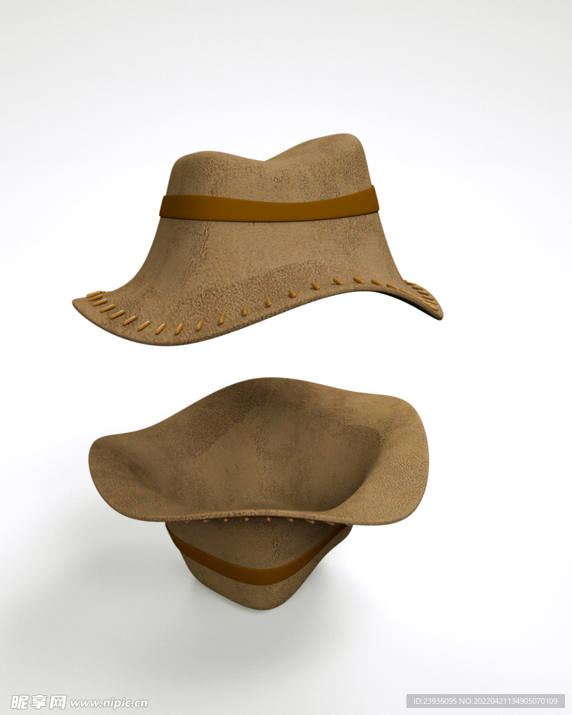 3D棕黄色西部牛仔帽子模型