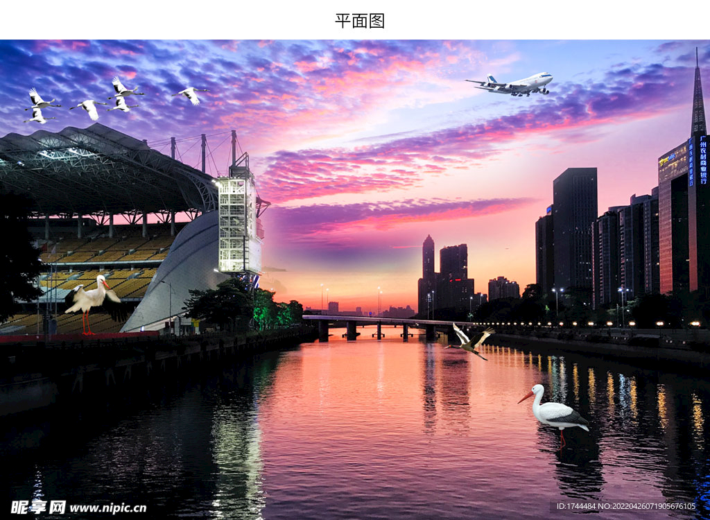 广州珠江夜景晚霞图片