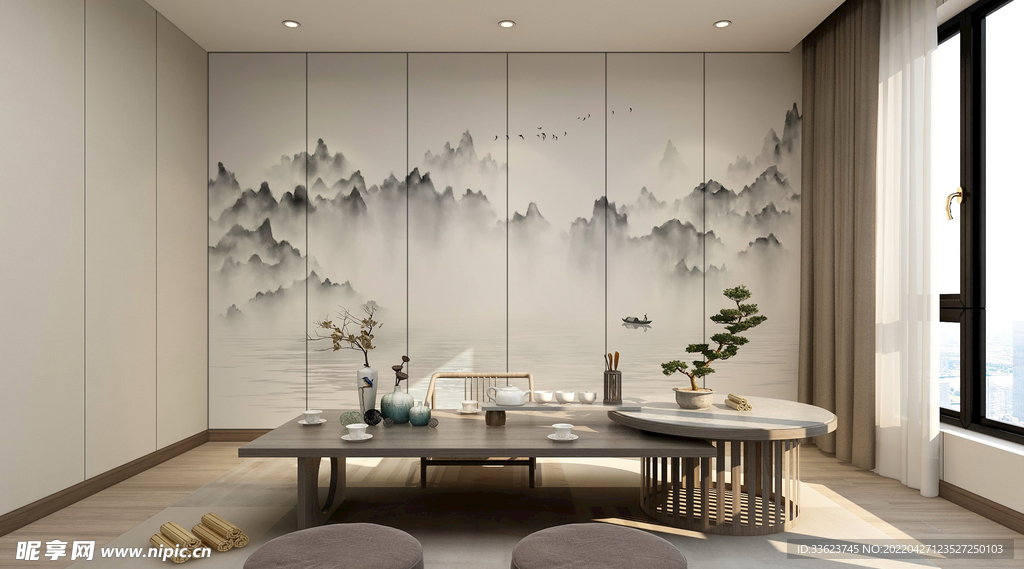 新中式茶室效果图