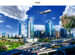 蓝天白云城市建筑自然风景图片