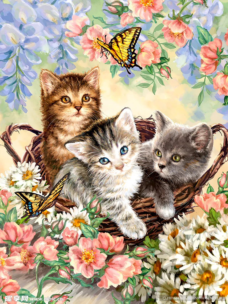花卉动物数码油画